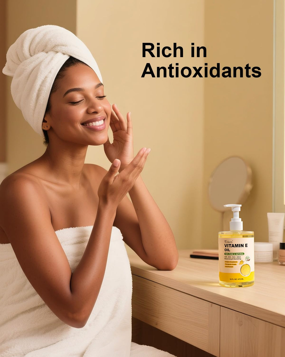 Yoken oil applied on hand showing smooth absorption and hydrated skin