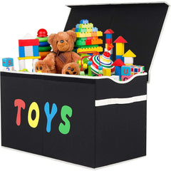 YOLOXO front view toy box chest in black showing clean modern storage and easy access