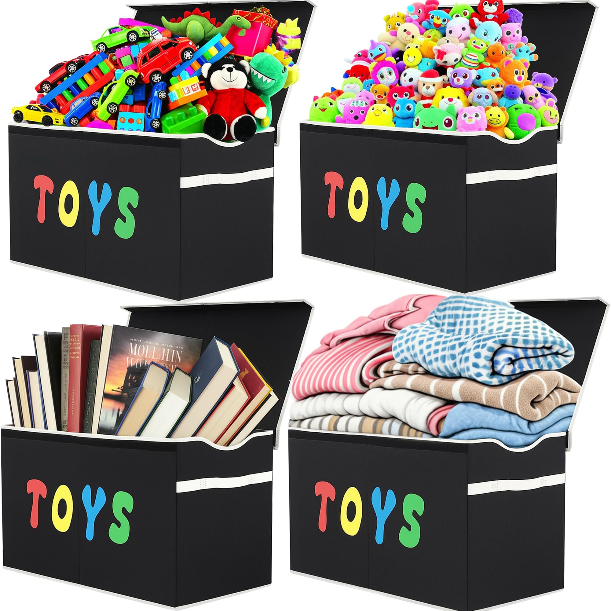 YOLOXO open lid inside storage view filled with toys to keep a playroom tidy