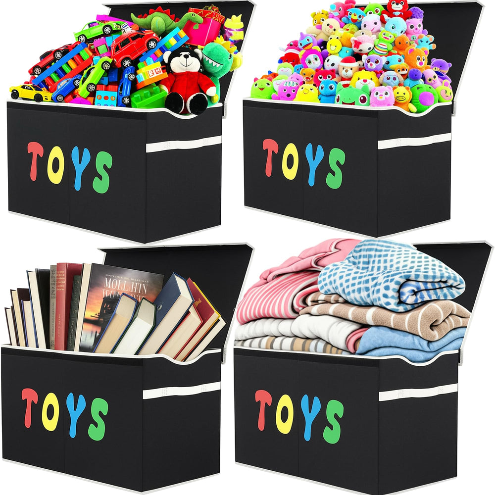 YOLOXO open lid inside storage view filled with toys to keep a playroom tidy