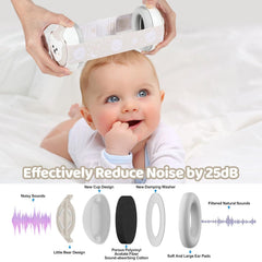 YomauiYee infant wearing earmuffs on airplane providing travel calm