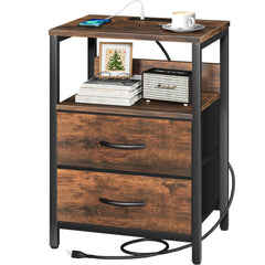 Yoobure nightstand front view showing compact storage and charging convenience