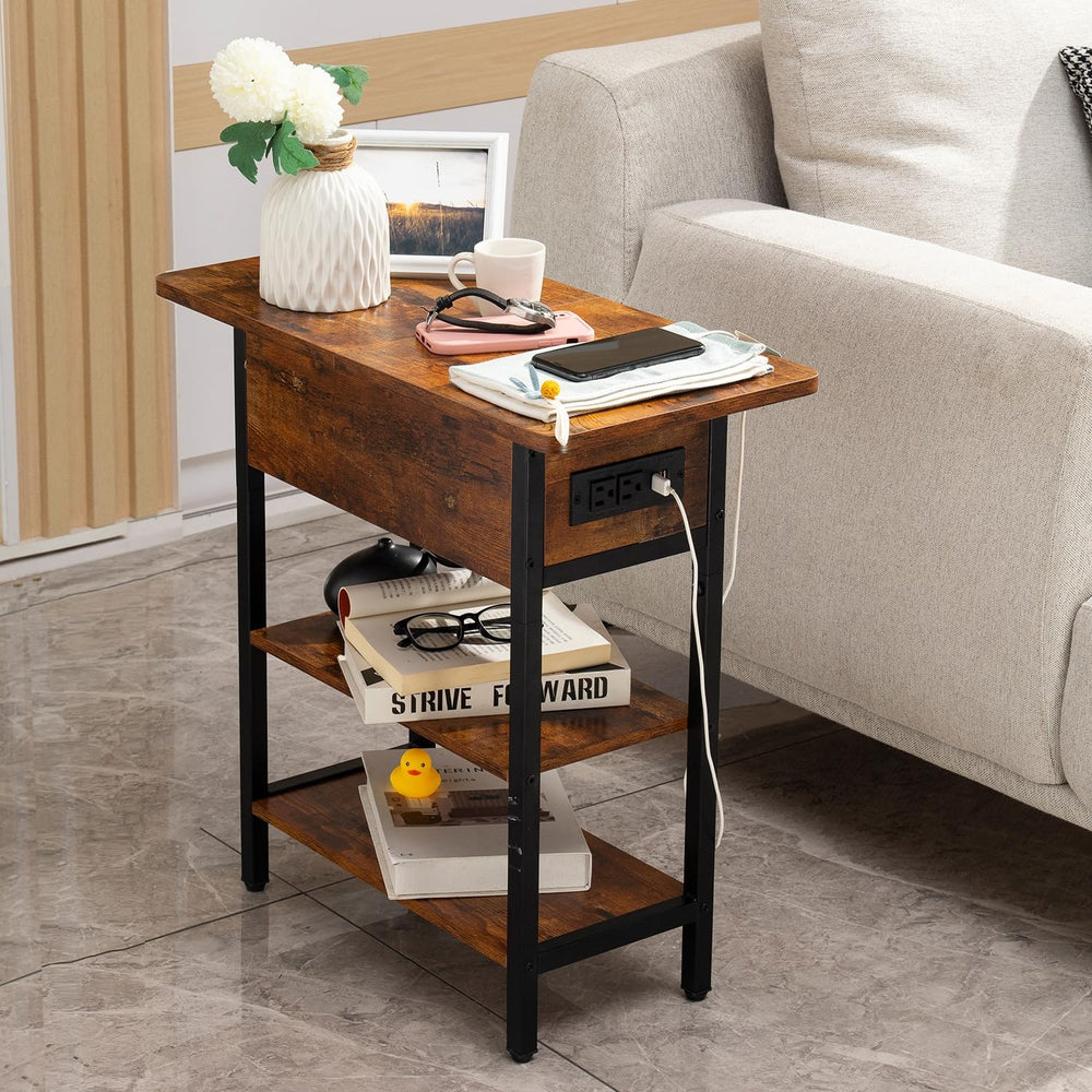 Yoobure scale next to sofa showing narrow footprint fits small spaces