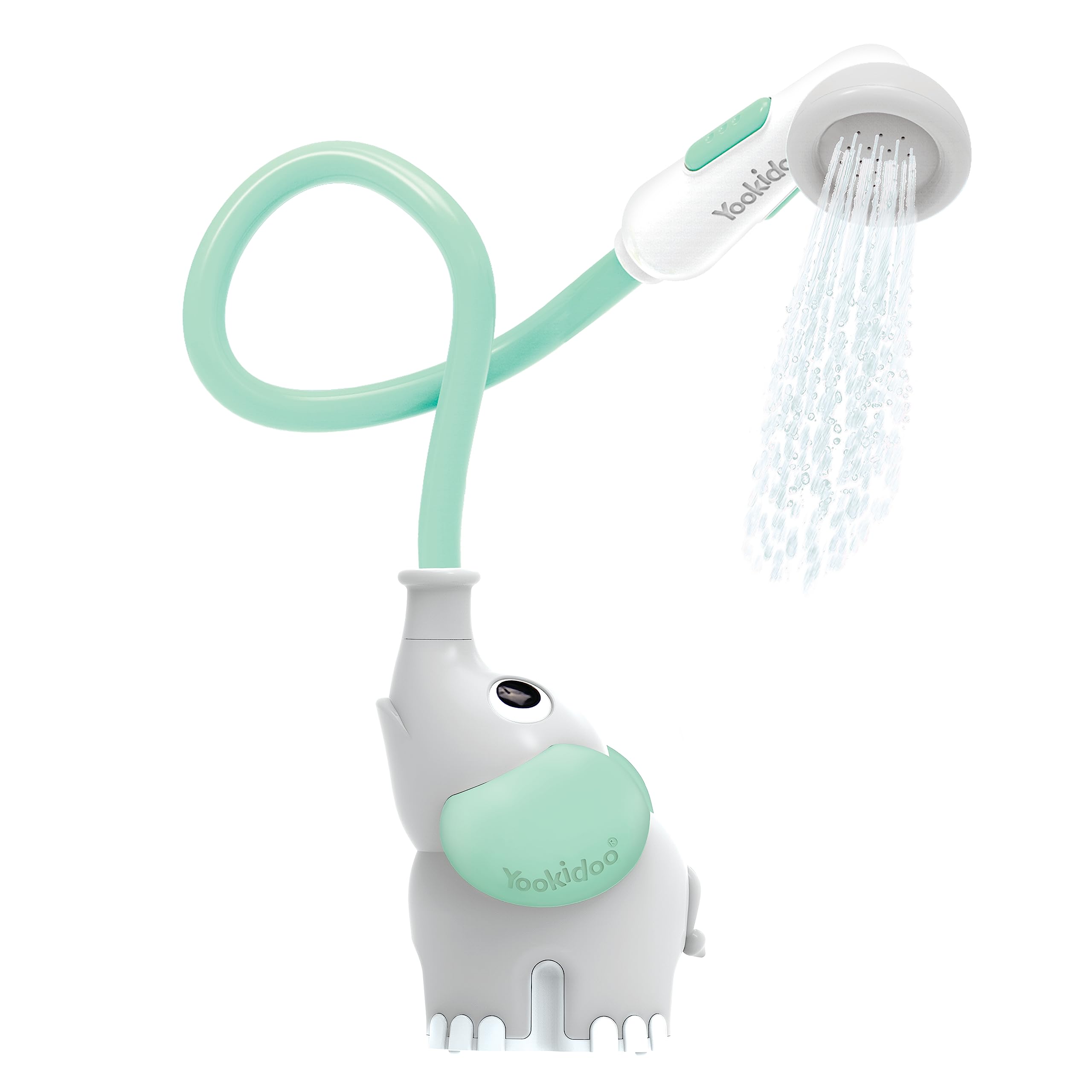 Yookidoo front view elephant shower showing compact design and easy grip benefit