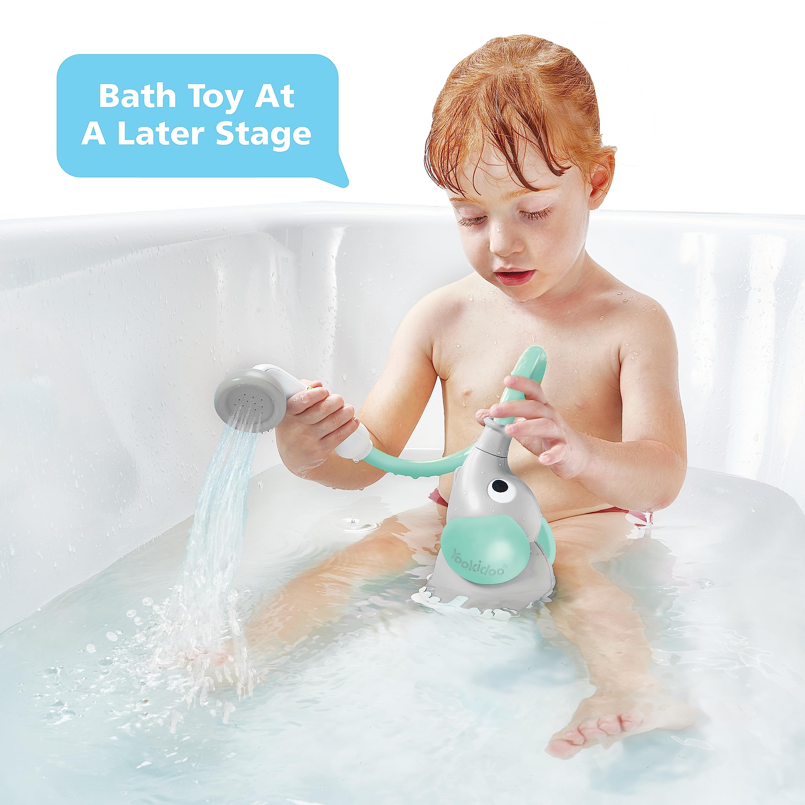 Yookidoo pump handle detail highlighting one-handed control and ergonomic hold
