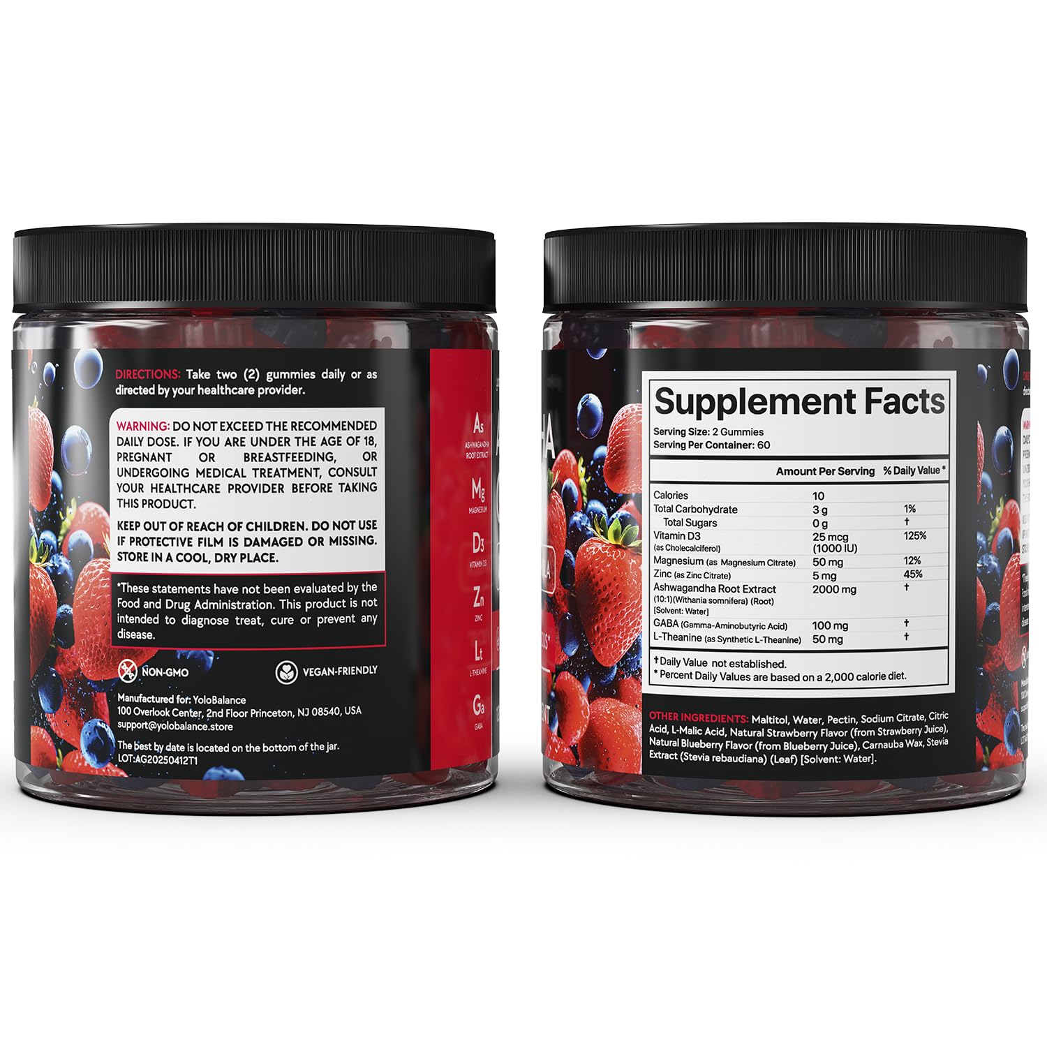YOLOBALANCE supplement facts panel clear view for dosing and ingredient transparency