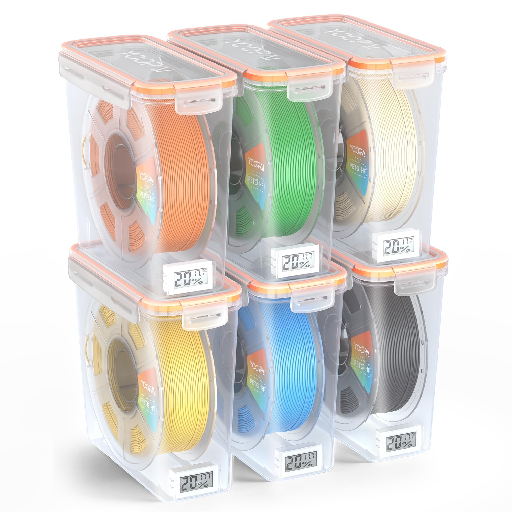 YOOPAI front view storage box showing clear case and labeled slot, improving spool identification