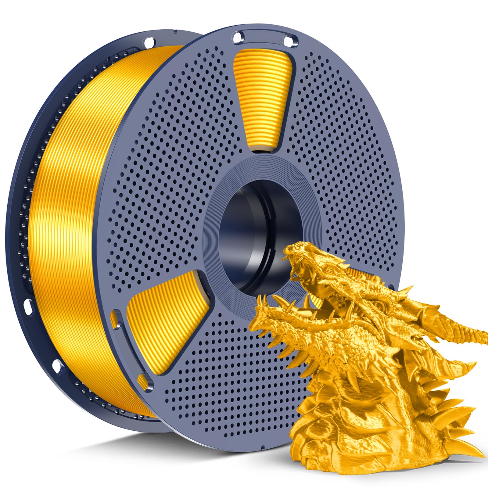 YOOPAI SUNLU gold spool front view showing glossy filament and tidy winding for easy feeding