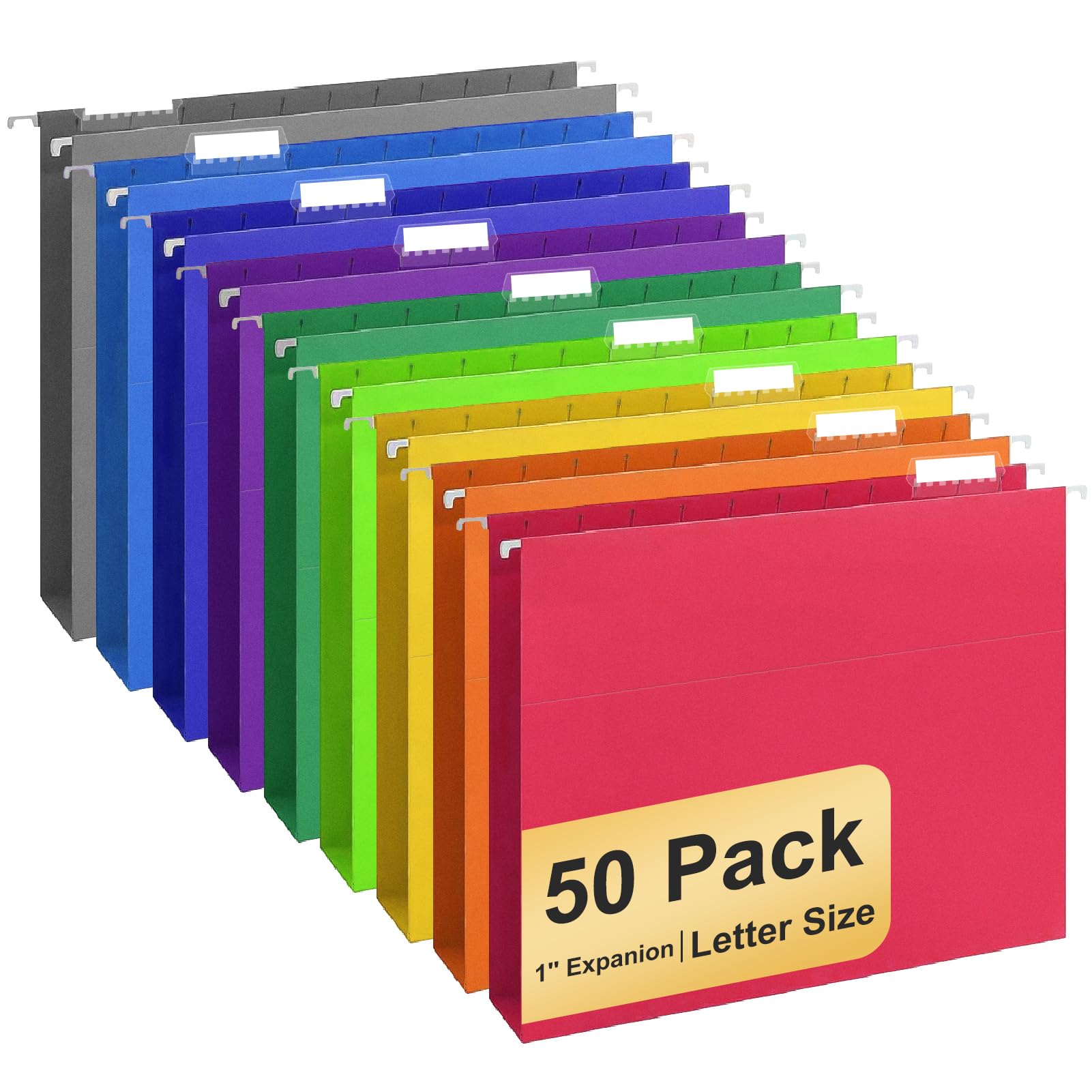 YOPCDJ front pack showing 50 hanging file folders and included labels for quick setup