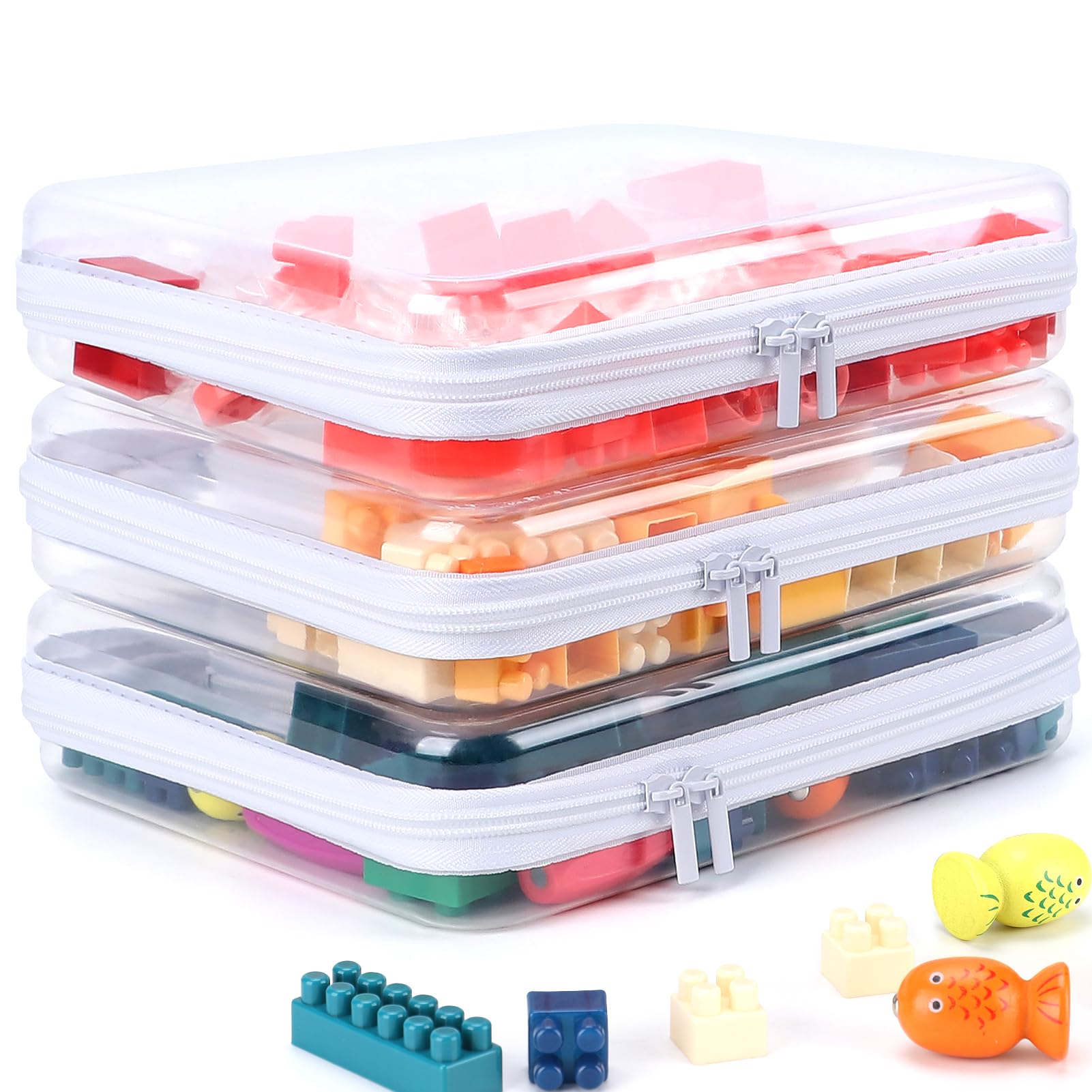 YOPCDJ front view of three clear zipper pouches showing storage benefits