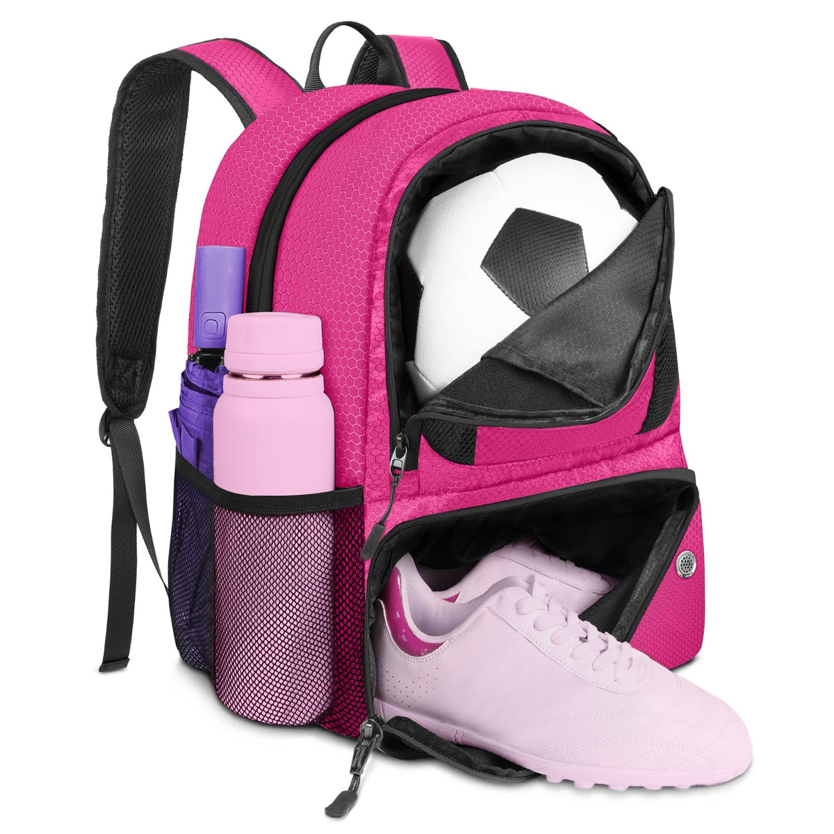 YOREPEK front view showing organized pockets and compact shape for easy transport