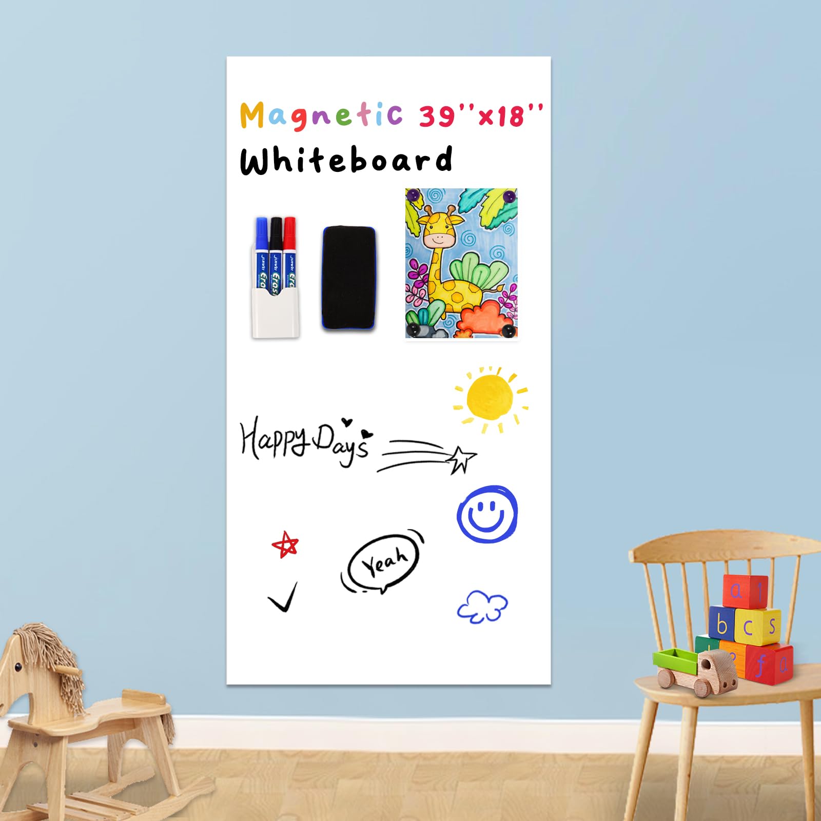 YOUNGJQ front view of adhesive magnetic whiteboard showing clean writable surface benefit