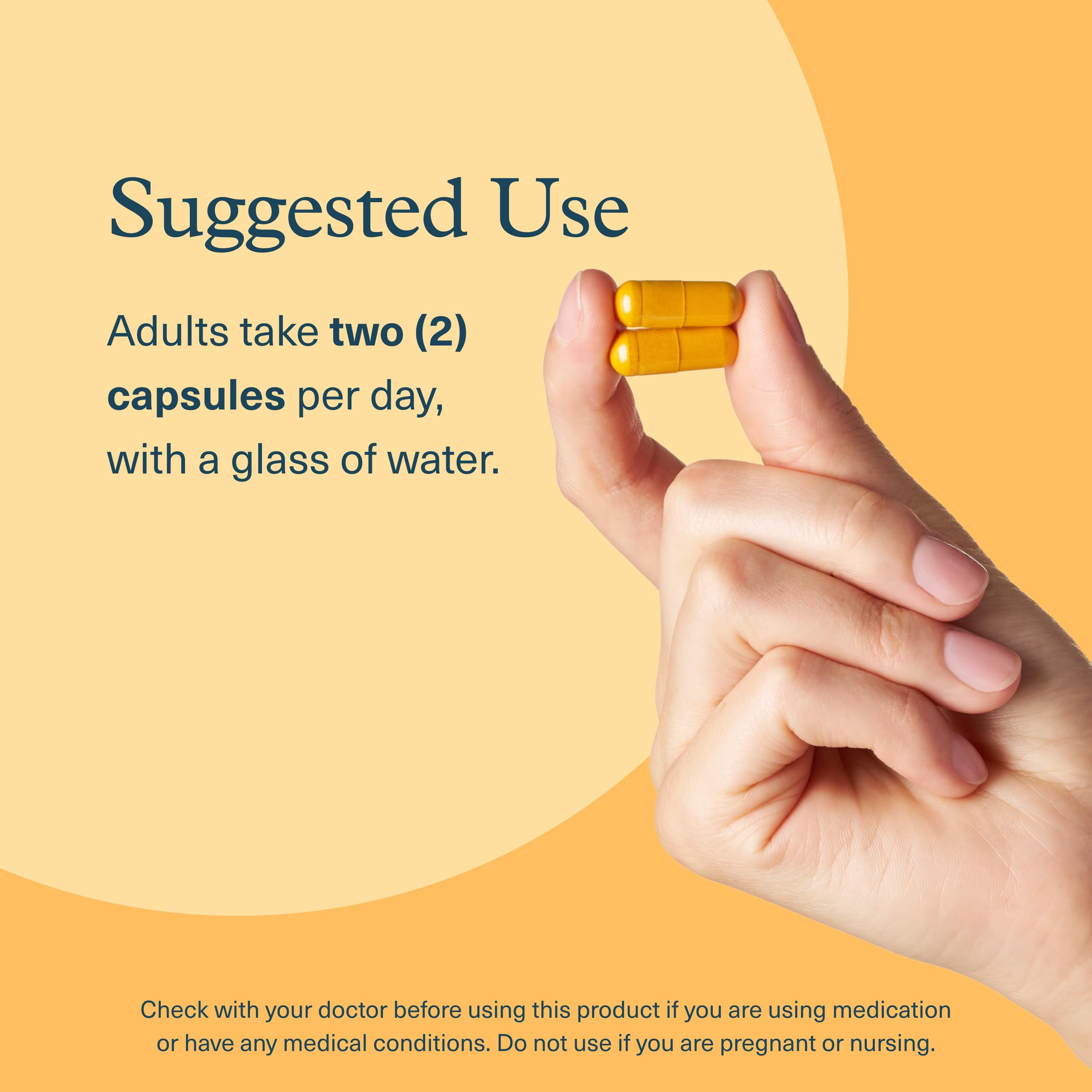 Youtheory capsules in hand demonstrating easy-to-take vegetarian form