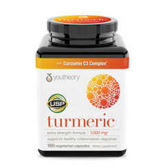 Youtheory bottle front packaging showing supplement benefits and capsules
