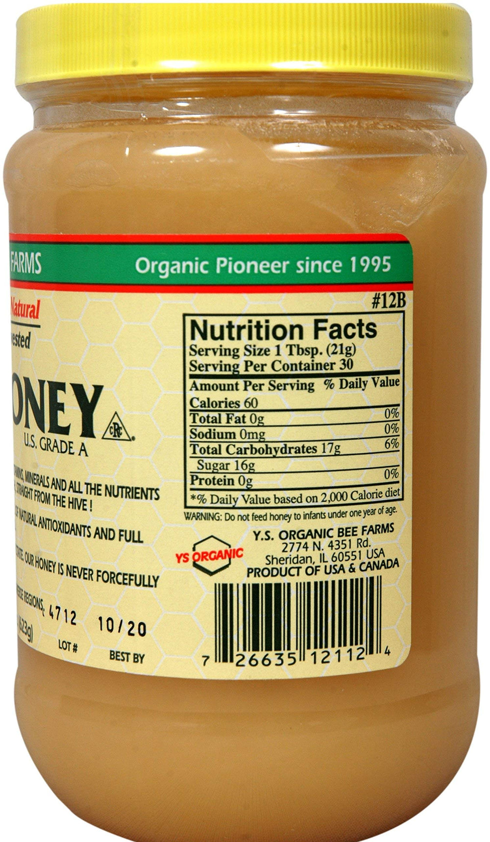 Y.S. Eco Bee Farms honey close-up texture revealing natural crystals and rich color