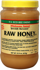 Y.S. Eco Bee Farms jar front view showing label and resealable lid for convenience