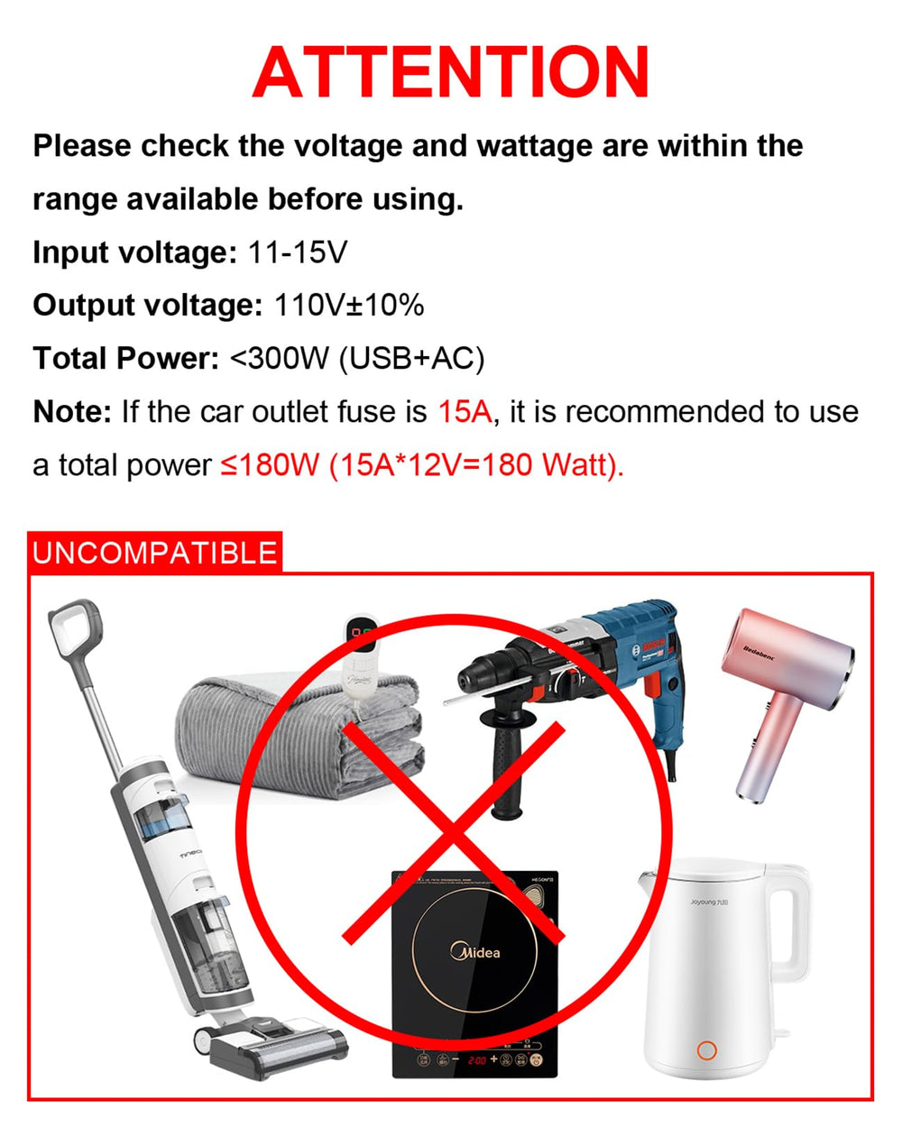 YSOLX product label and warning icons showing specifications and safe use guidance