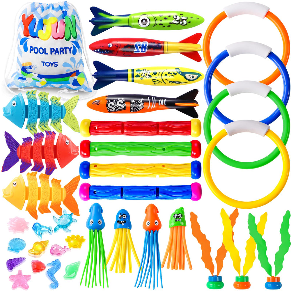 YUJUN packaging and contents showing complete 35-piece set for versatile play