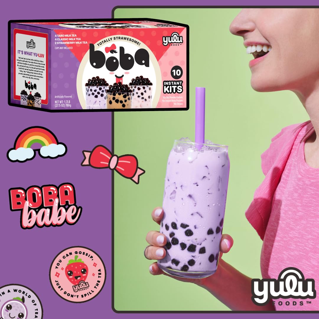 YULU FOODS extra-wide paper straws beside served drink for easy pearl sipping