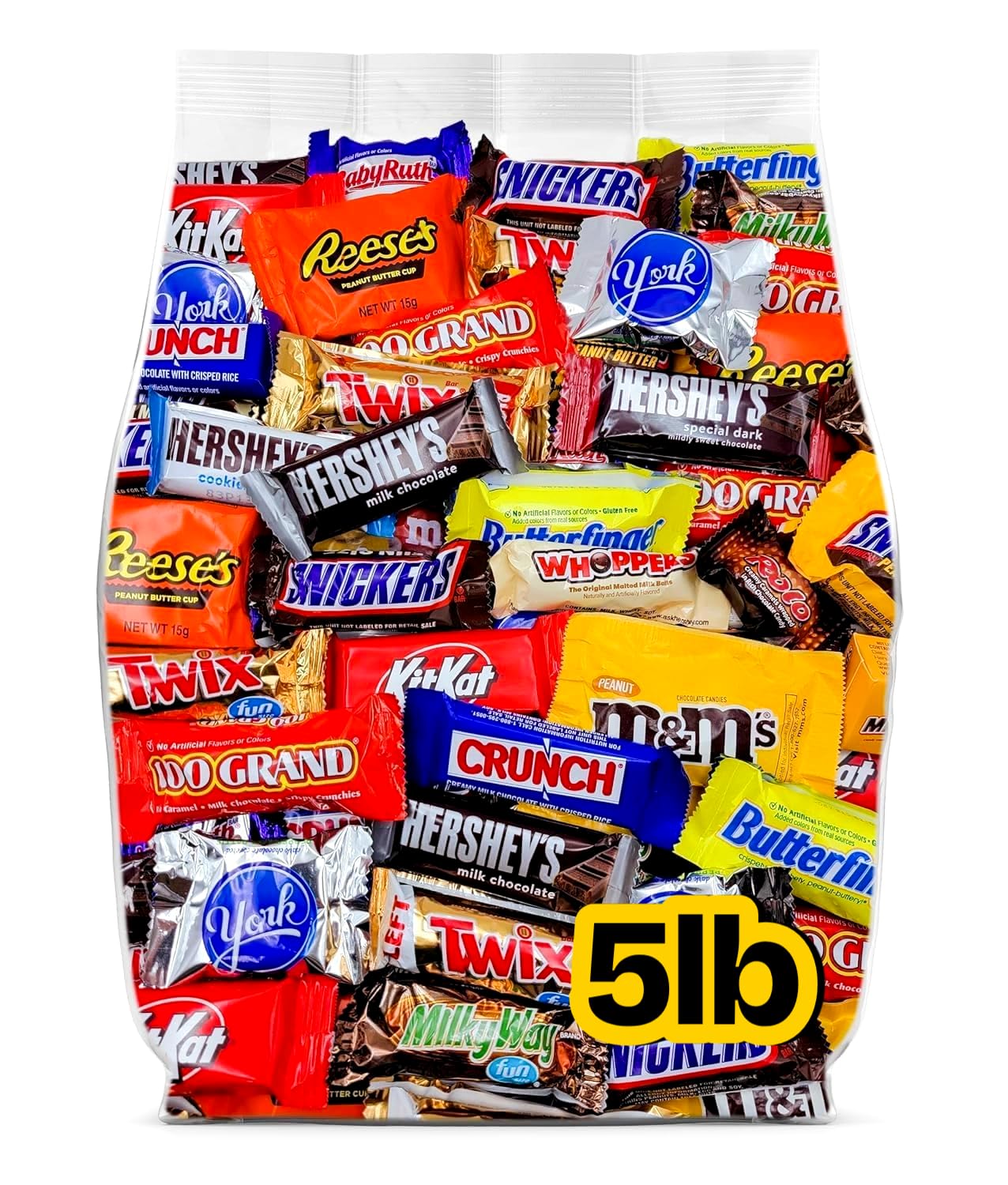 Yummy Chew front packaging showing 5 lb bulk bag and variety benefit