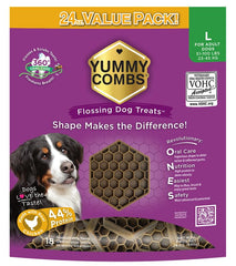 Yummy Combs front packaging showing brand and benefits for cleaner teeth