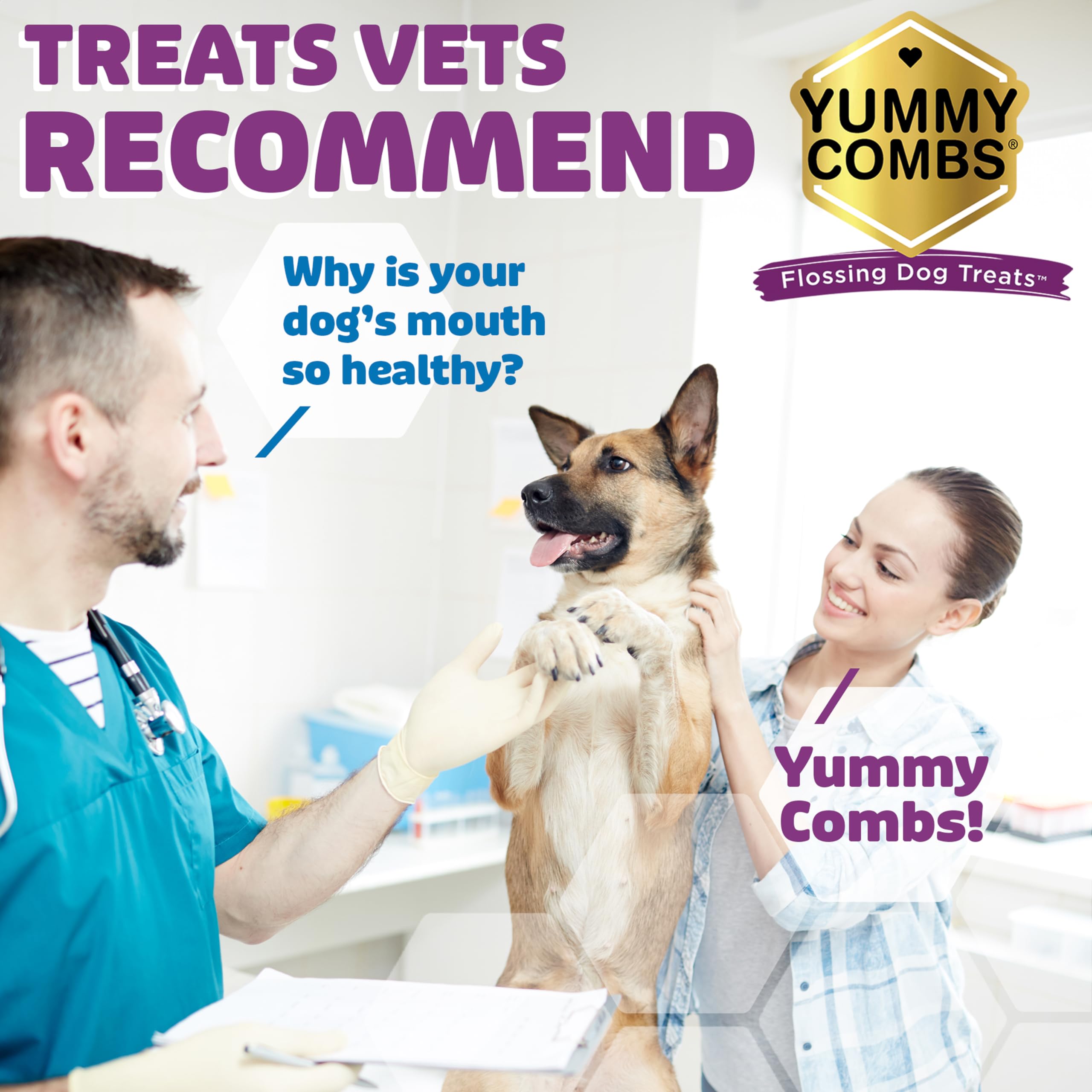 Large dog enjoying Yummy Combs outdoors promoting fresh breath and dental care