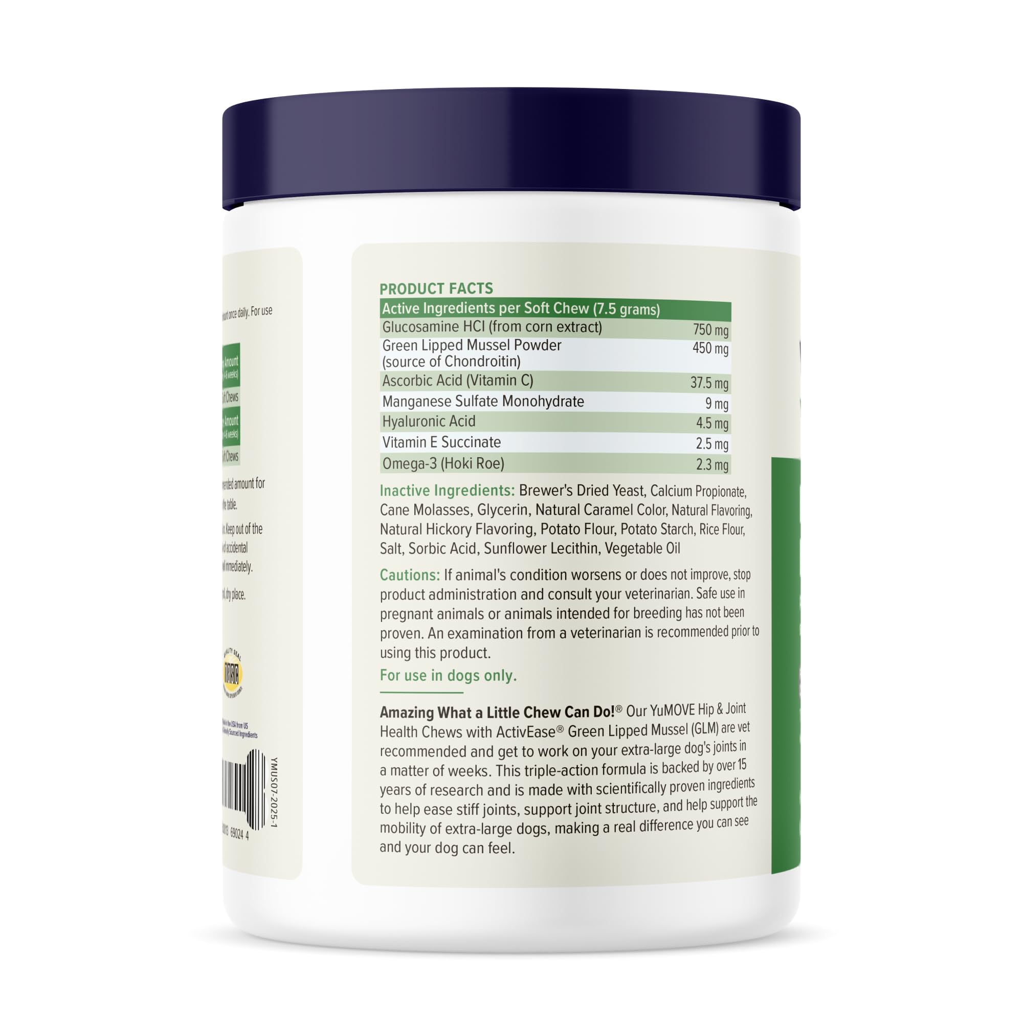 YuMOVE package infographic showing dosage and joint-support features