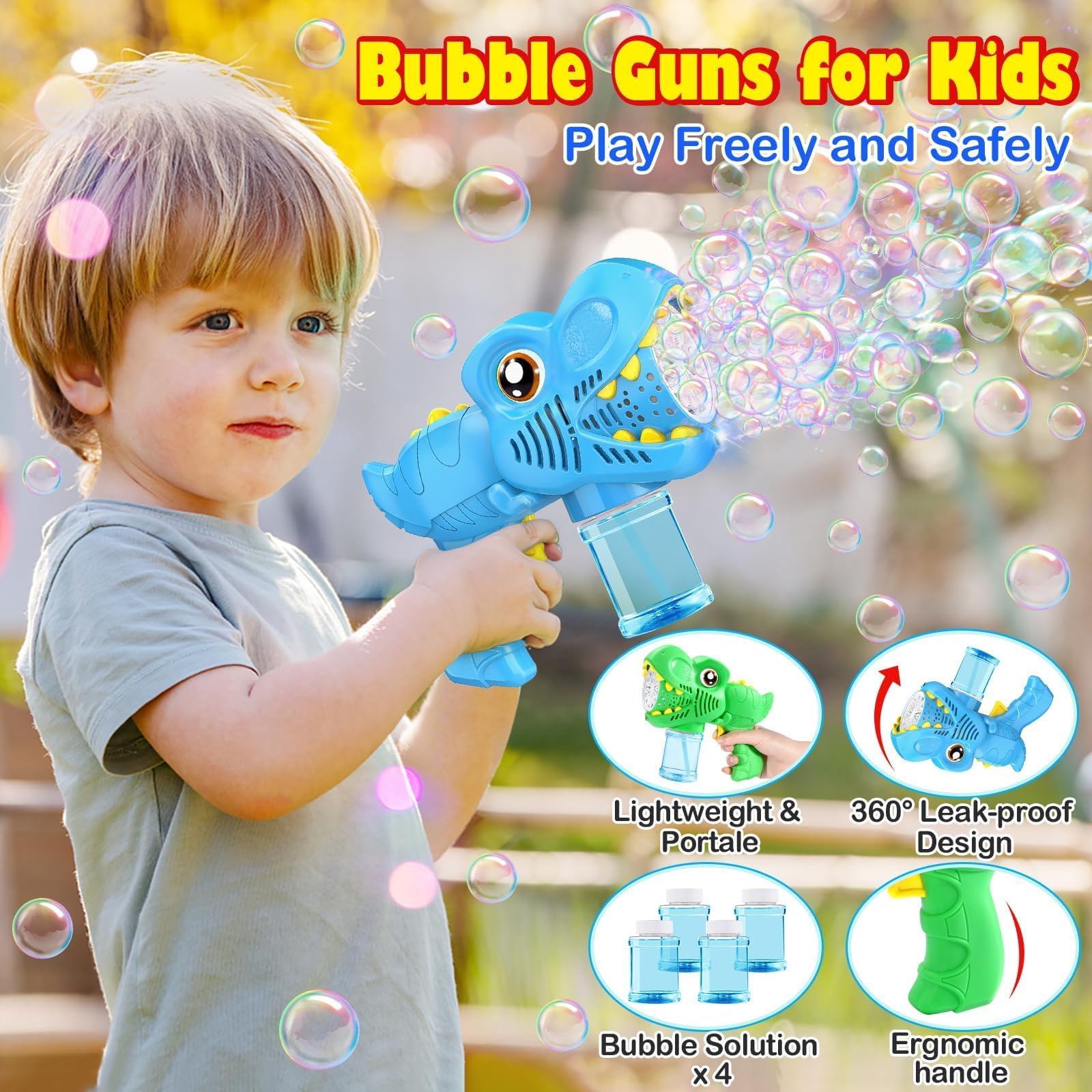 Yunaking four bottles of bubble solution included to extend continuous playtime