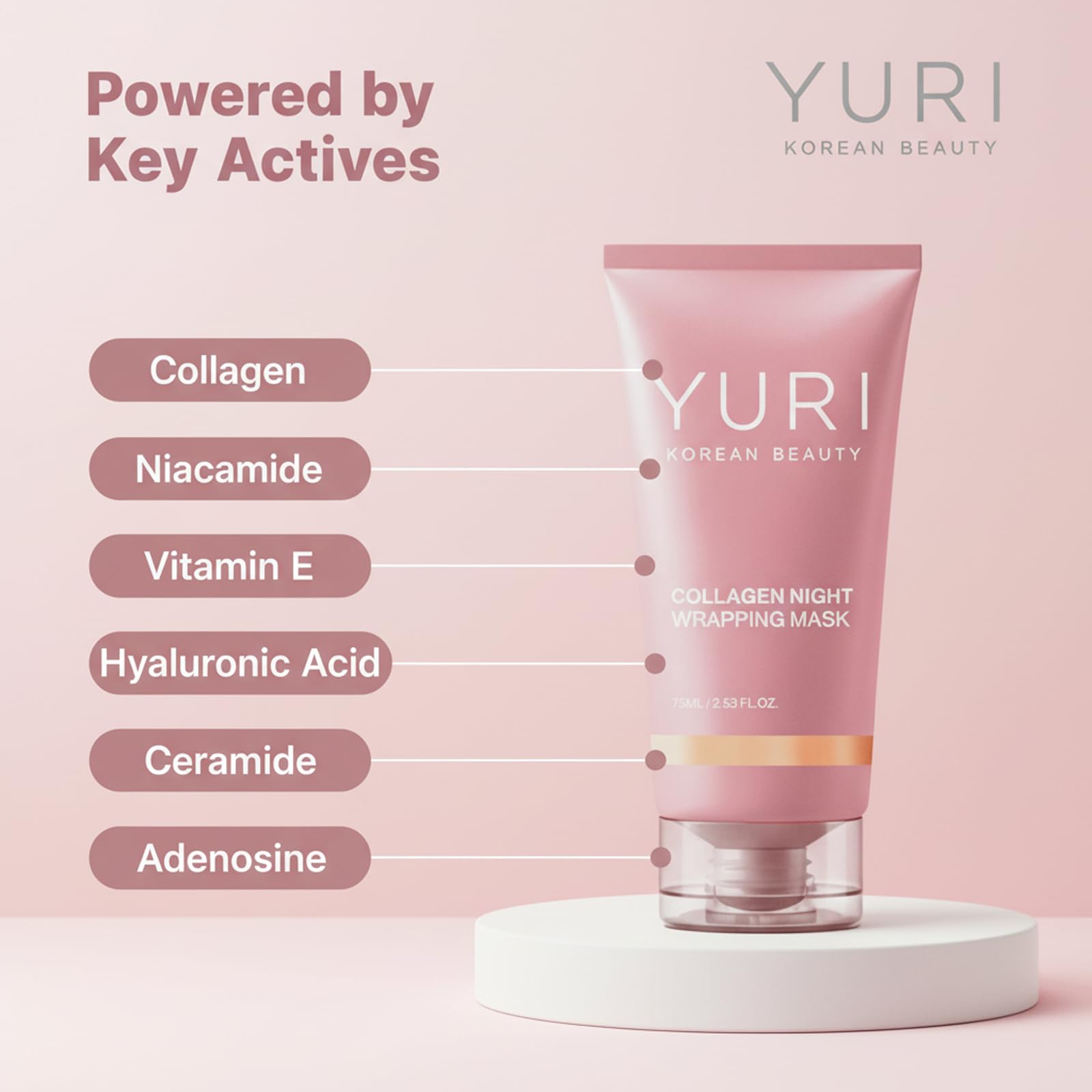 YURI BEAUTY bedside jar next to pillow illustrating overnight convenience