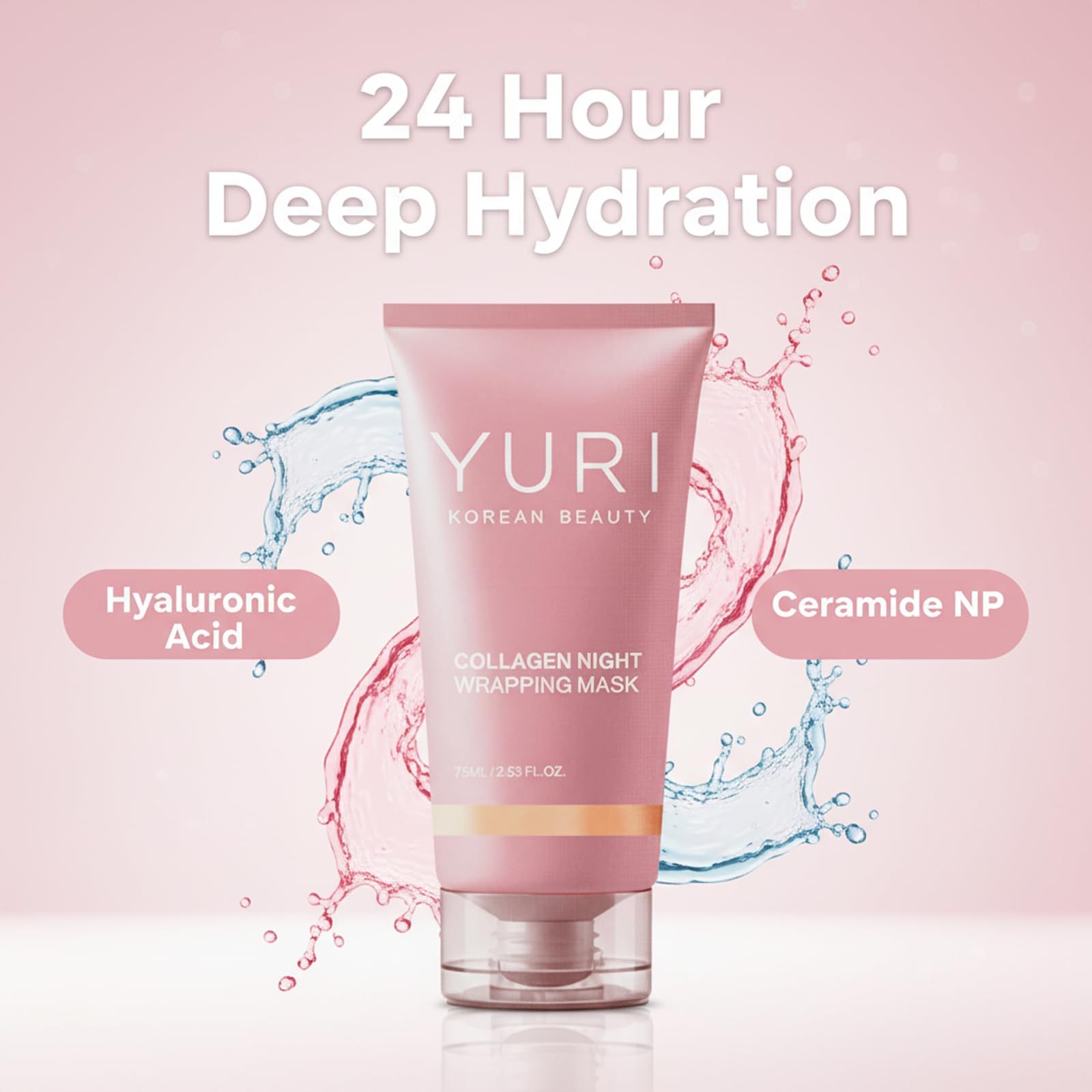YURI BEAUTY jar in hand for scale showing 2.53 fl.oz size and travel-friendly benefit
