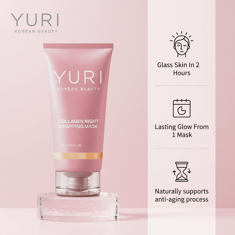 YURI BEAUTY mask texture close-up showing smooth gel film and hydrating look