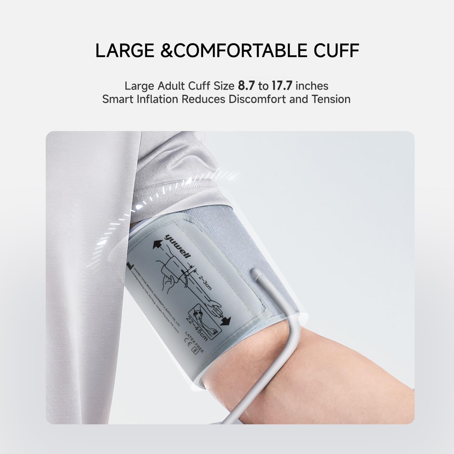 yuwell cuff close-up showing soft material for more comfortable measurements
