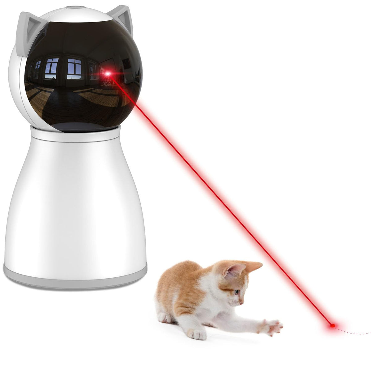 YVE LIFE front view of the automatic laser toy showing compact design and quiet motors for calm homes