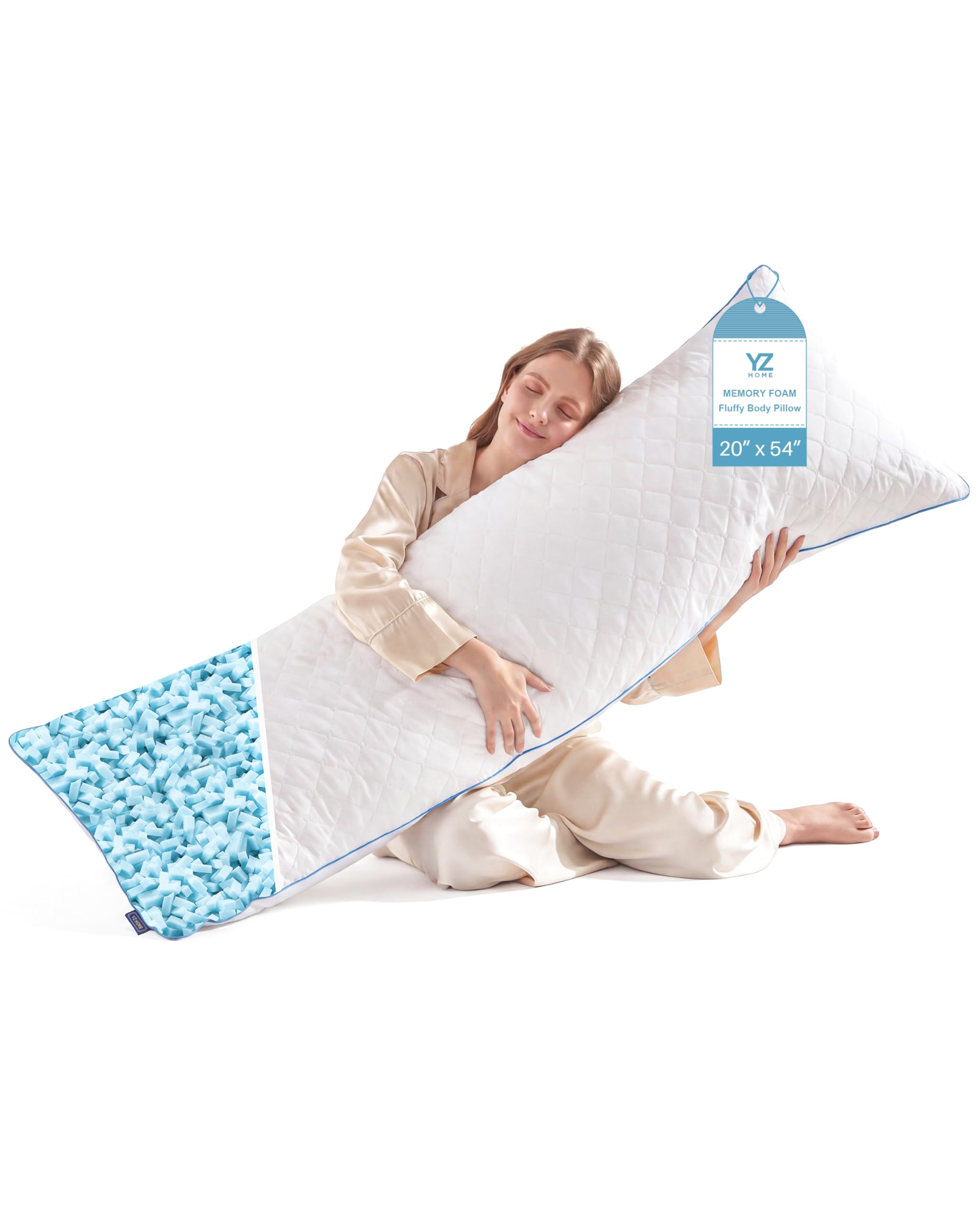 YZ HOME front view showing long firm body pillow and neat finish, supportive comfort