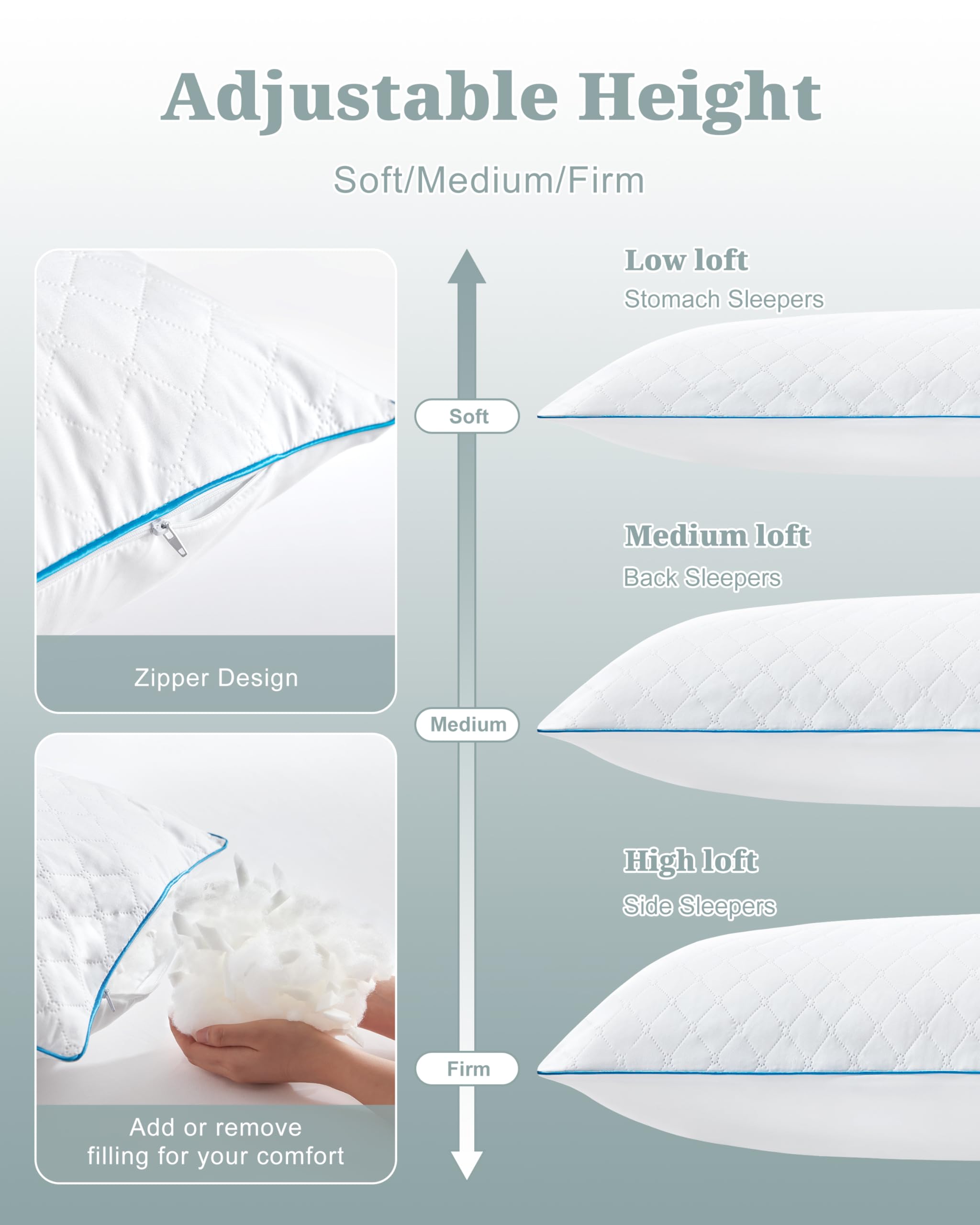 YZ HOME pillow length comparison beside ruler demonstrating full-length adult sizing