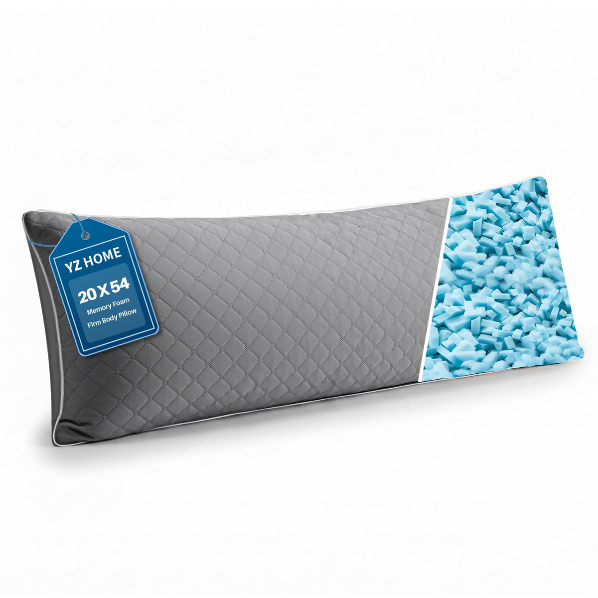 YZ HOME front view of long body pillow showing full length and firm support