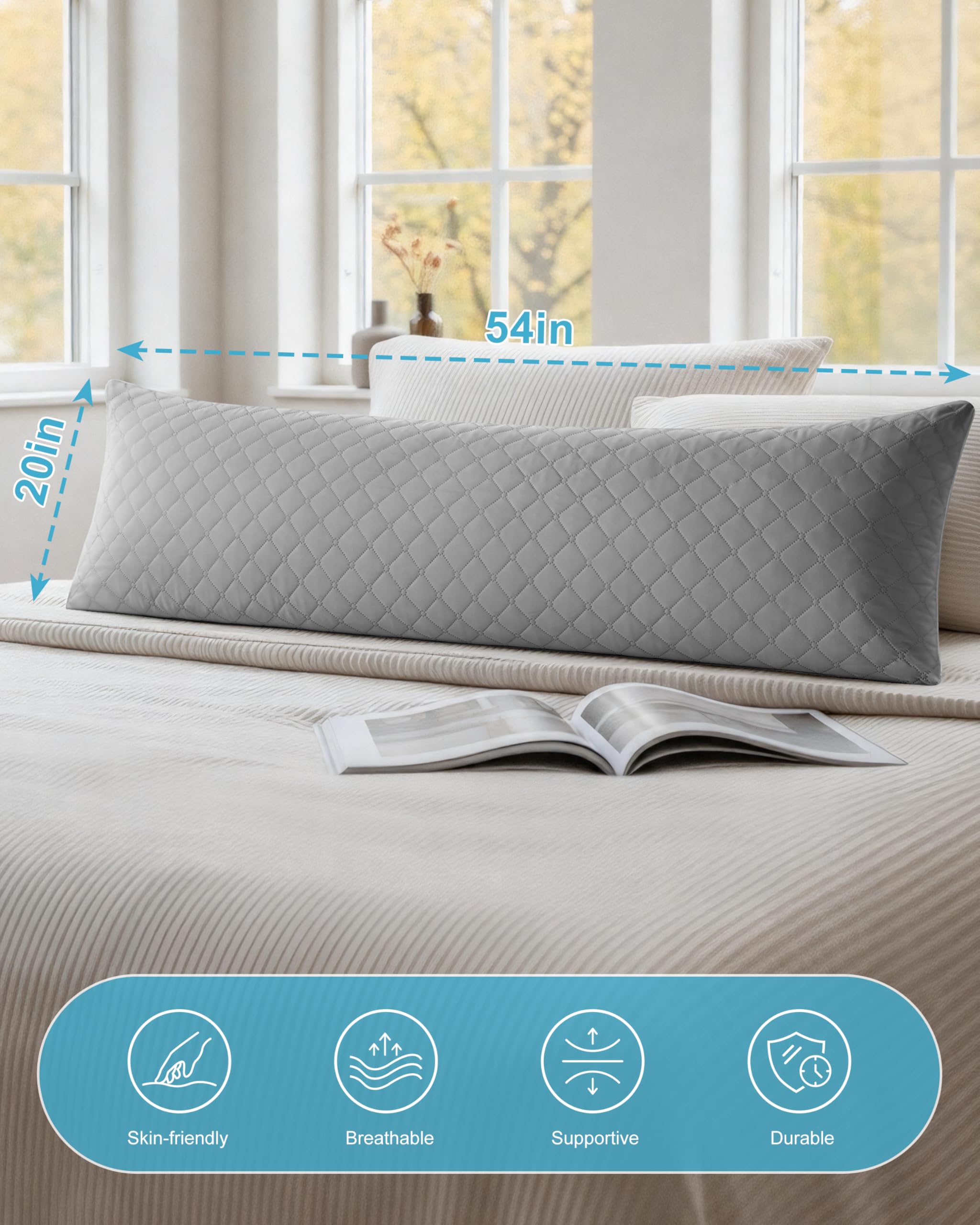 YZ HOME body pillow in bedroom lifestyle providing ergonomic support