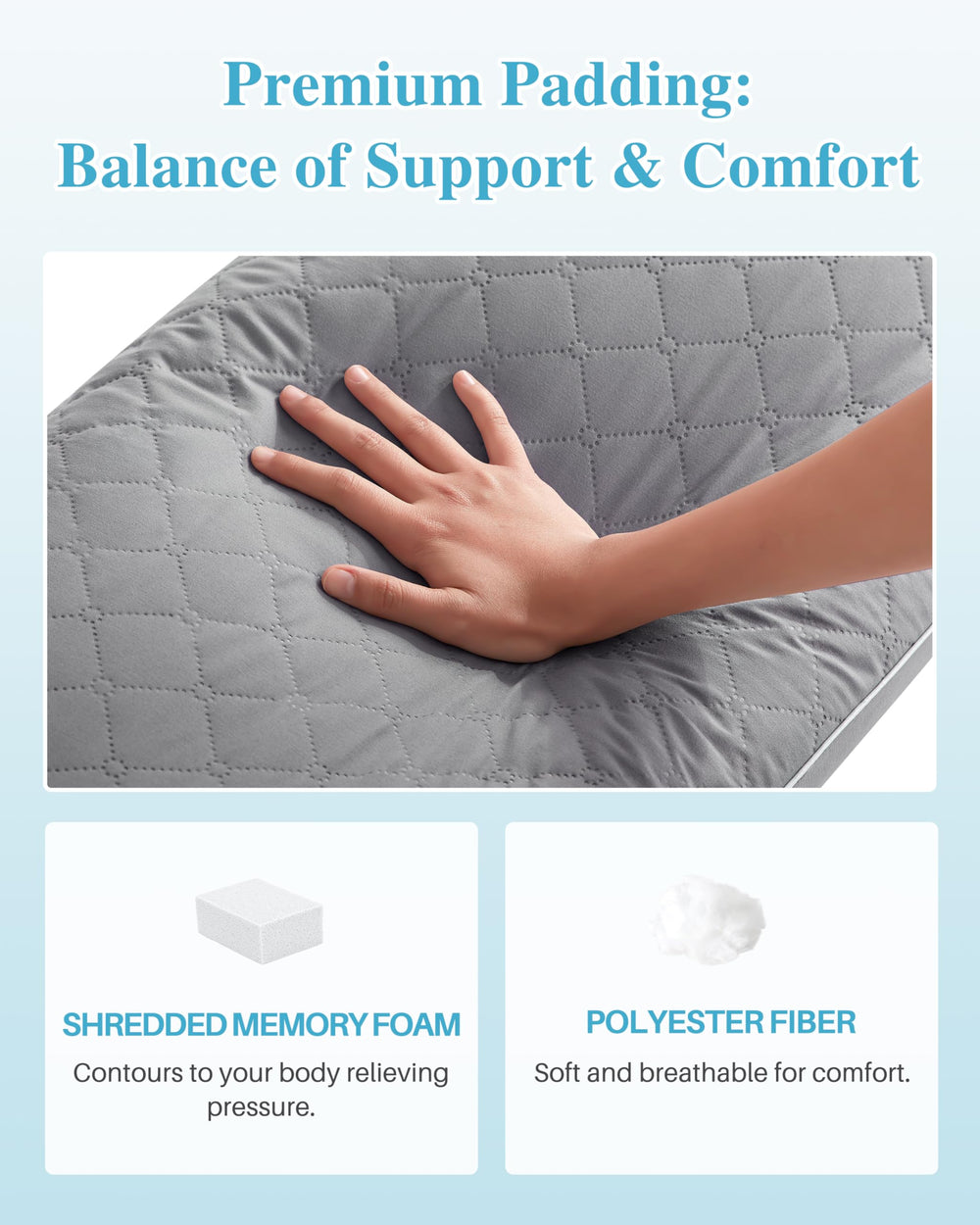 YZ HOME shredded memory foam detail showing adjustable contouring support