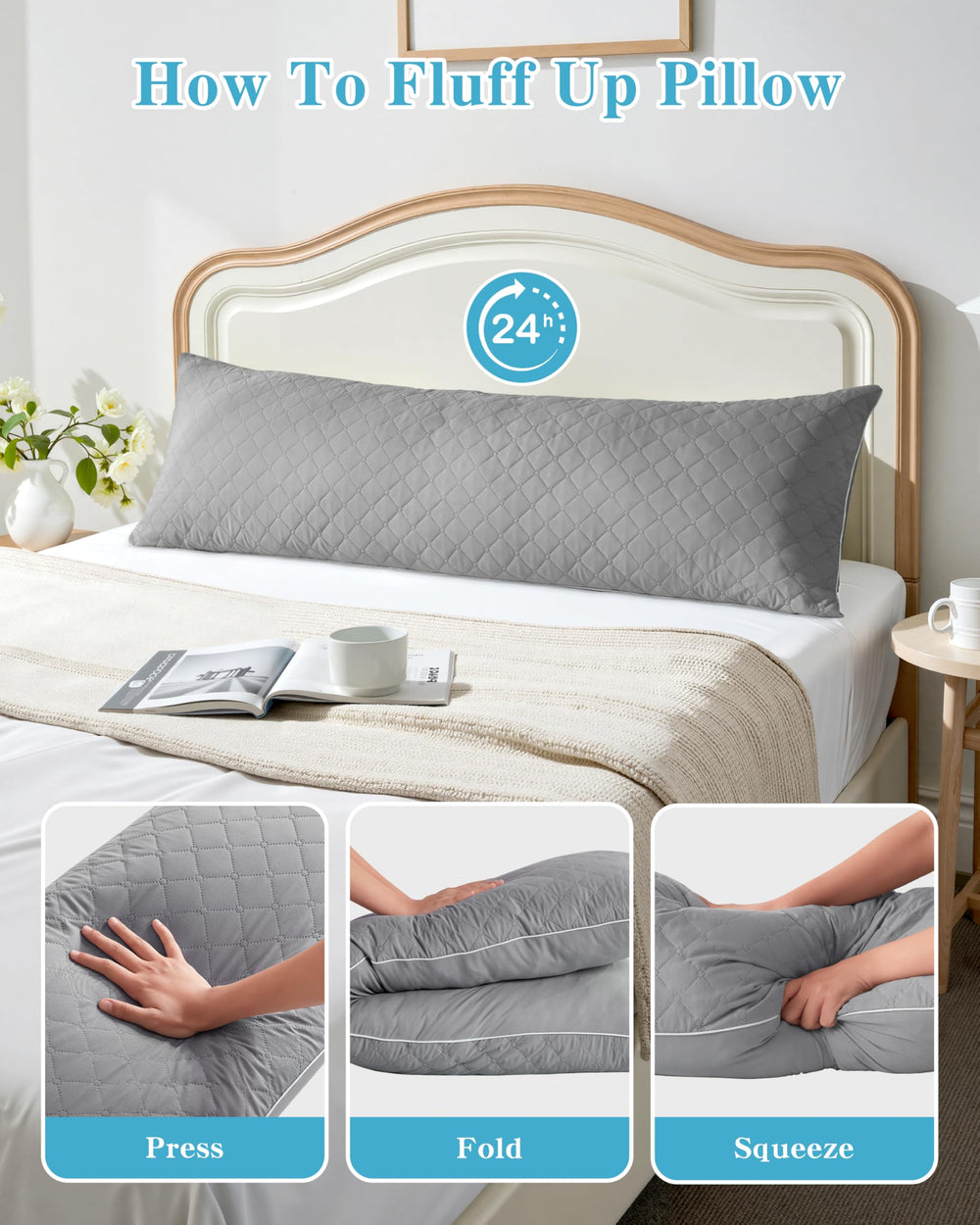 YZ HOME size comparison beside standard pillow illustrating full-body coverage