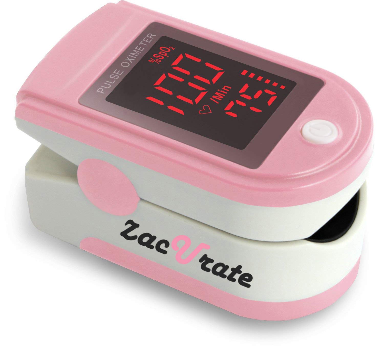 Zacurate front view showing LED display and pink casing for quick readings