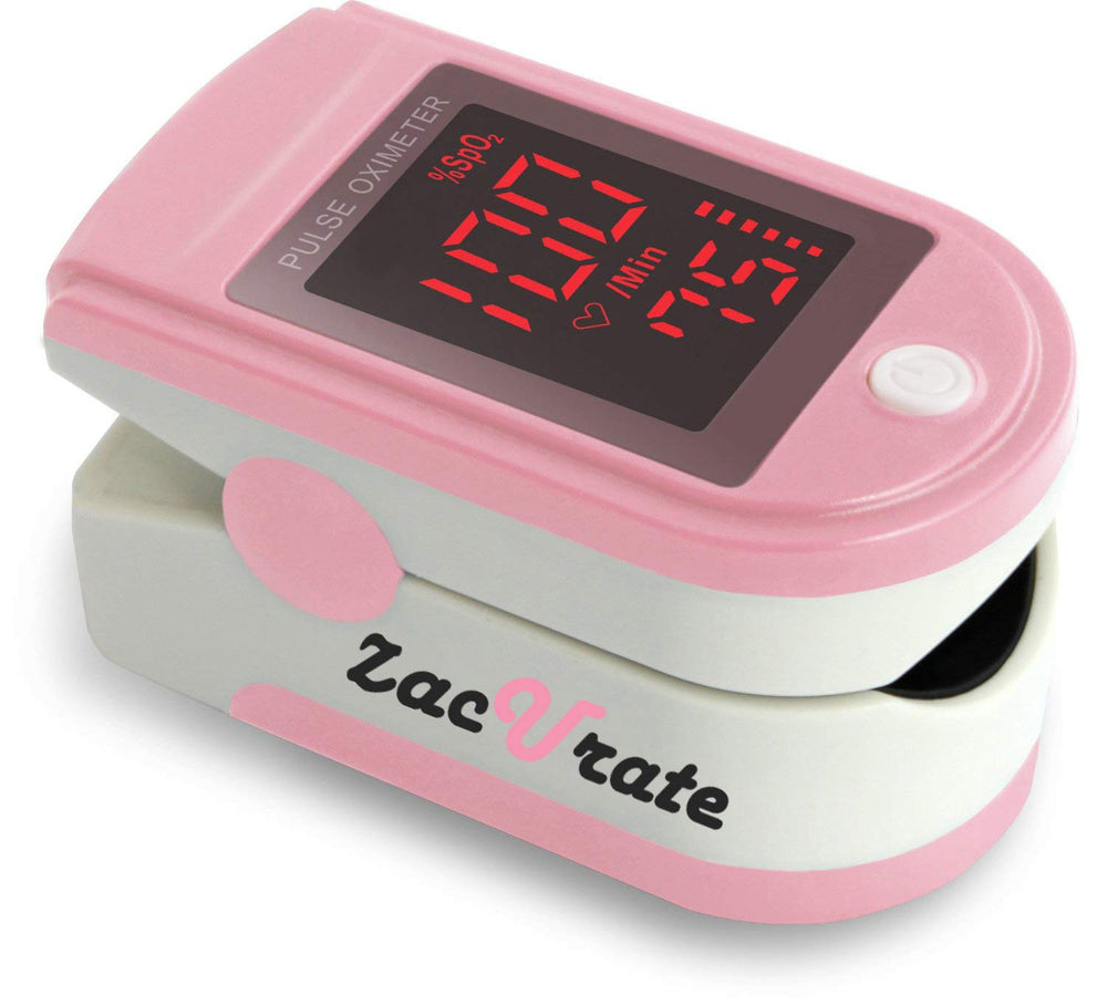 Zacurate front view showing LED display and pink casing for quick readings