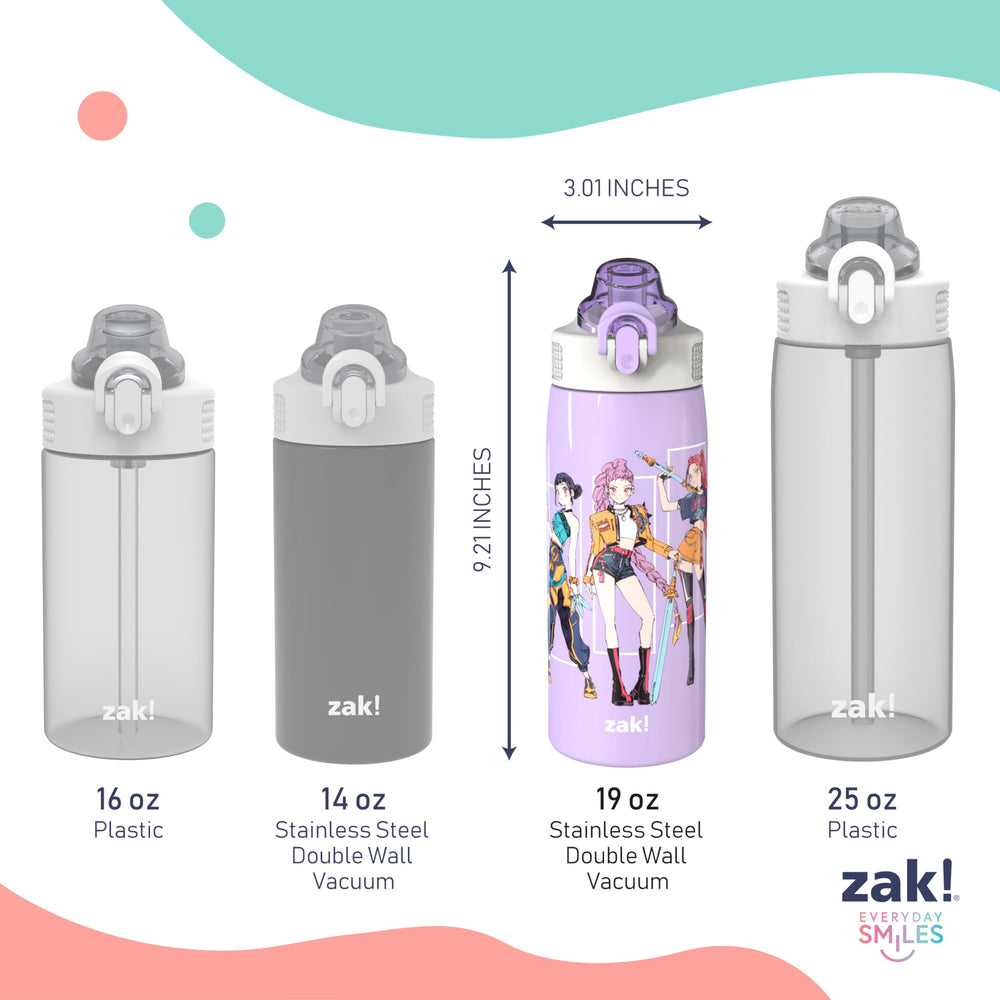 zak designs bottle tucked in a school backpack showing leak-proof travel readiness