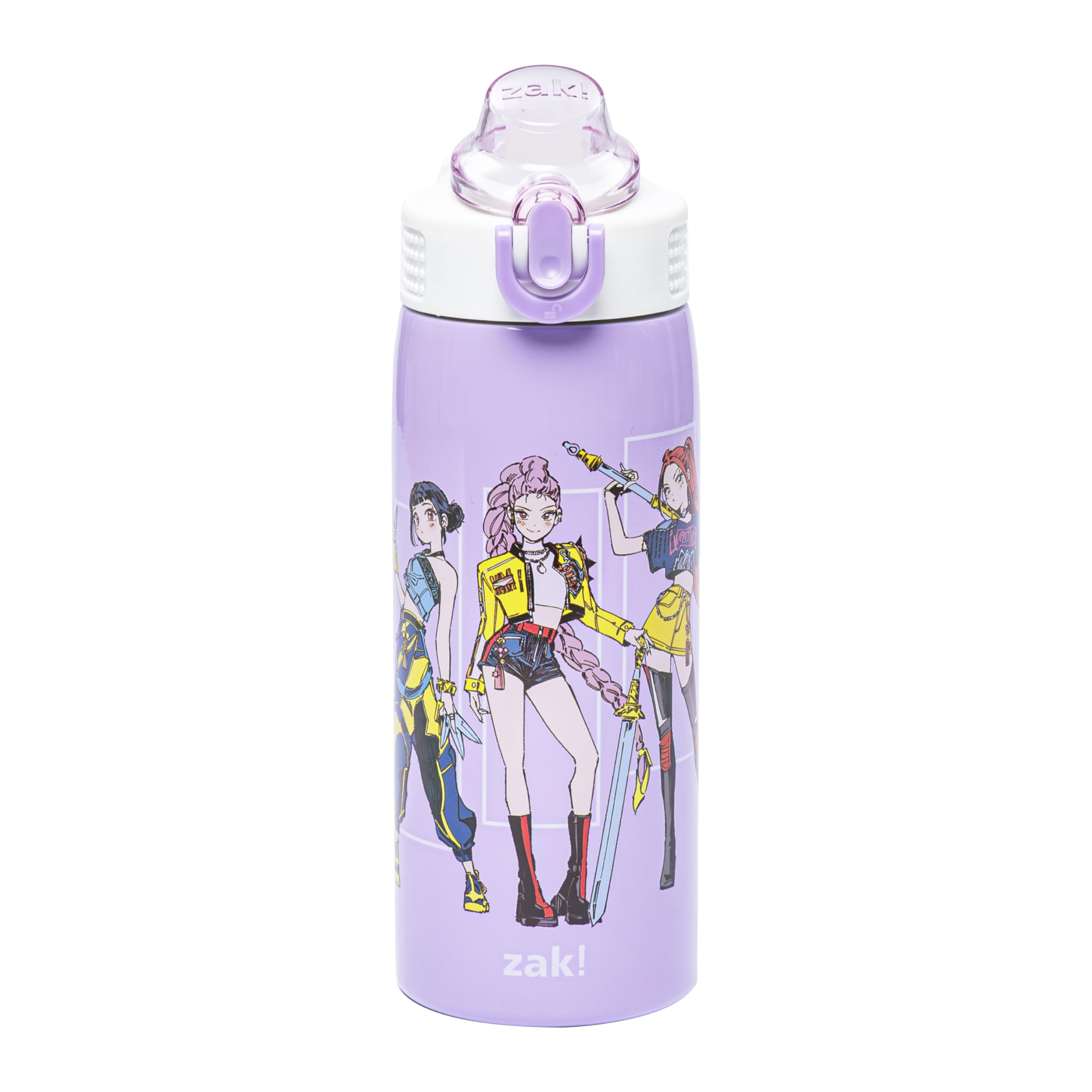 zak designs front view showing sage Huntrix art and durable body, encouraging hydration