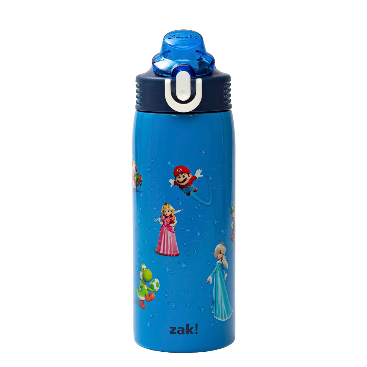 zak designs front view showing Super Mario art and leak-proof lid benefit