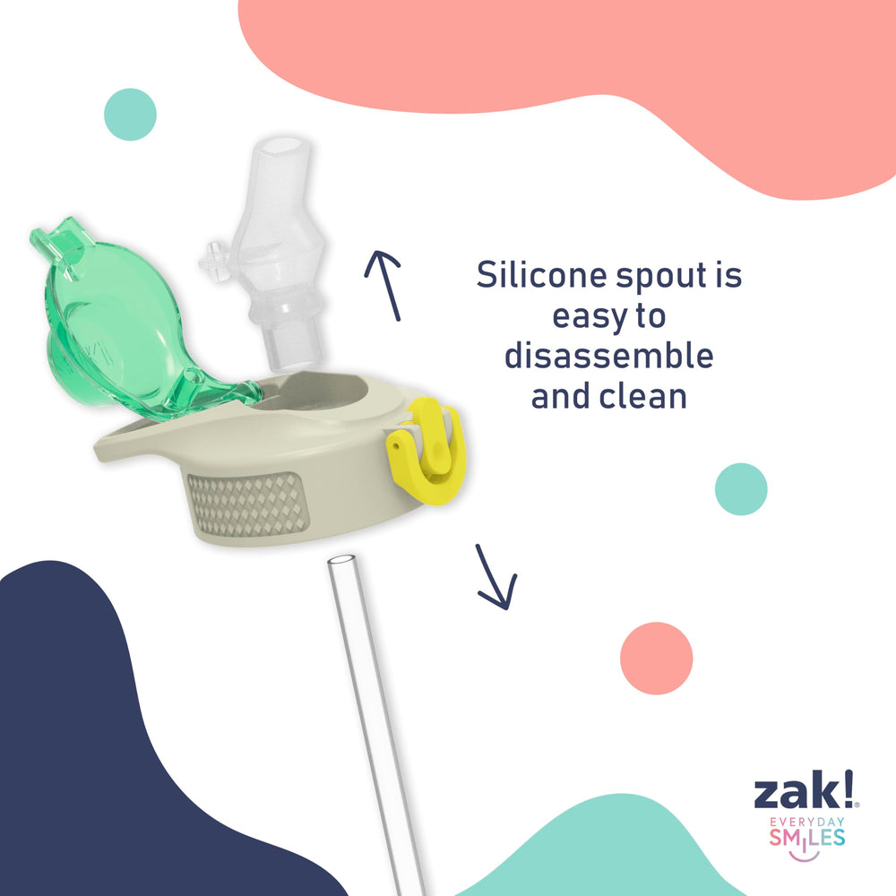 zak designs disassembled straw and silicone spout for thorough cleaning