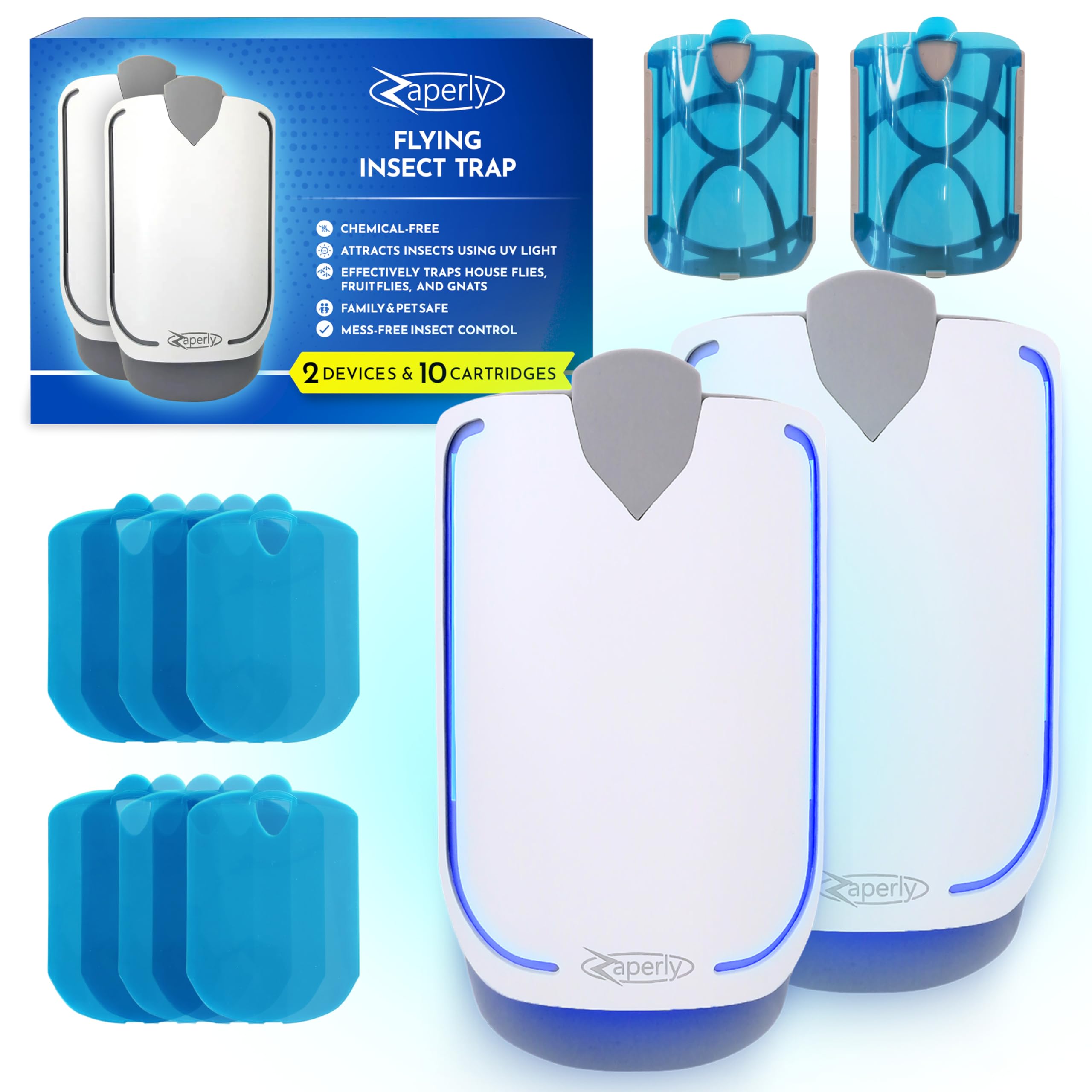 Zaperly front view plugged in showing compact trap and benefit of discreet capture