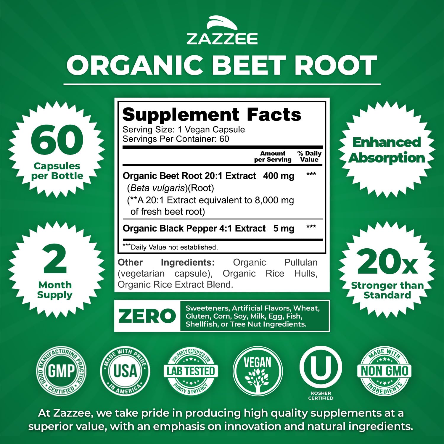 Zazzee concentrated 20:1 beet root powder close-up showing potency and purity