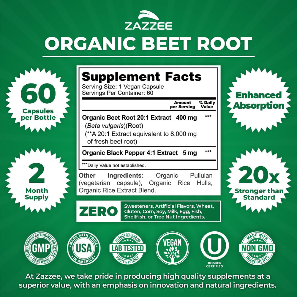 Zazzee concentrated 20:1 beet root powder close-up showing potency and purity