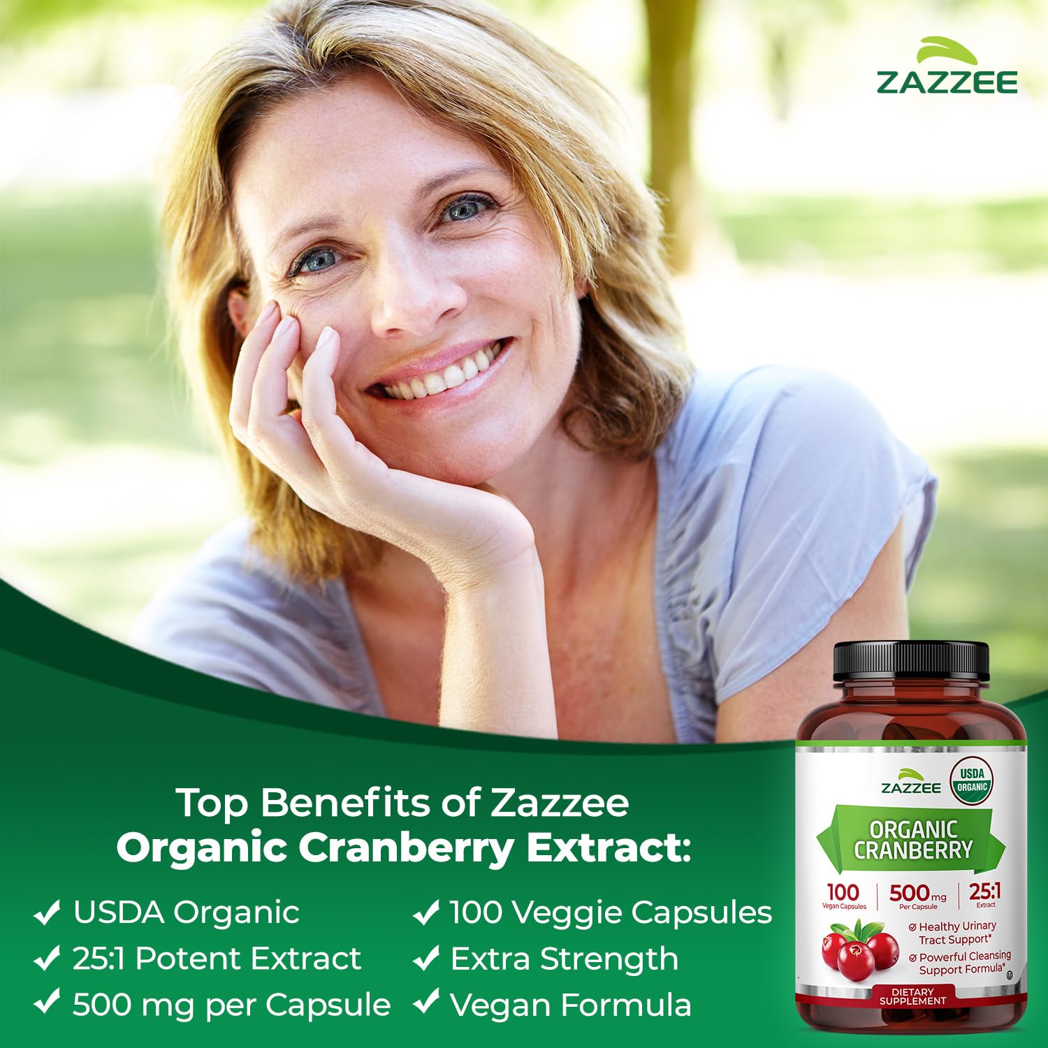 Zazzee bottle label detail showing USDA Organic and 25:1 extract