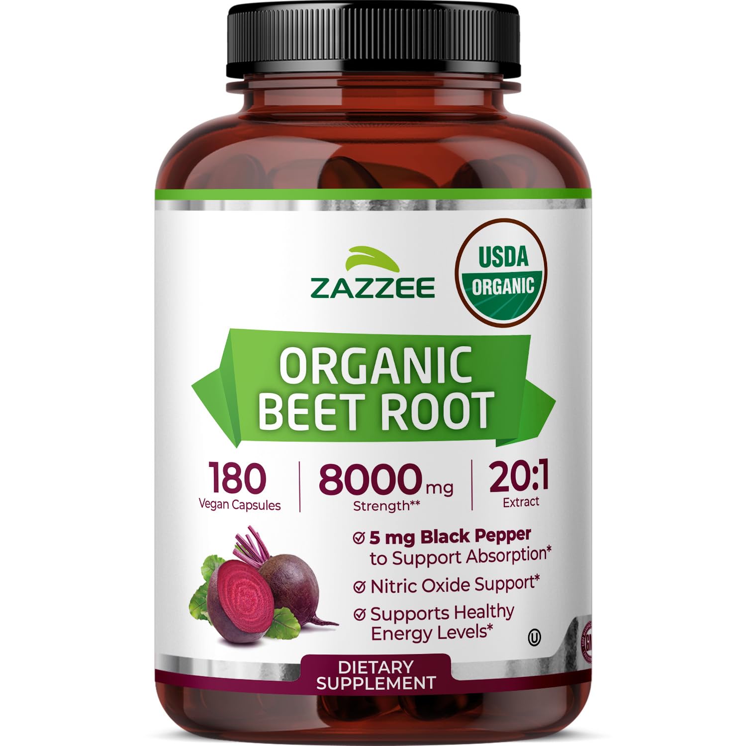 Zazzee front packaging showing beet root extract and benefits